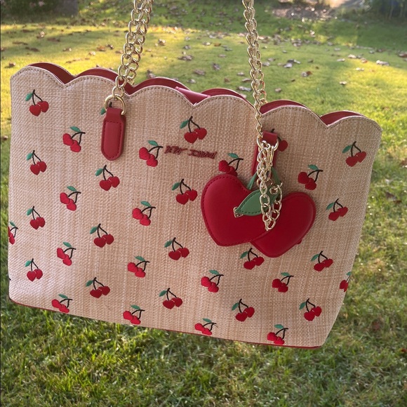 Betsey Johnson Rattan Cherry Tote Bag Purse - Picture 1 of 9